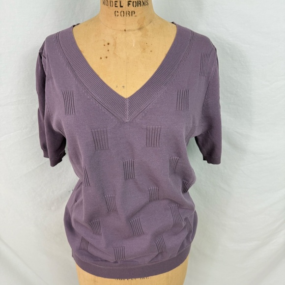 NWT Arach & Cloz Purple Short Sleeve V-Neck Sweater With Texture Details - Picture 3 of 11